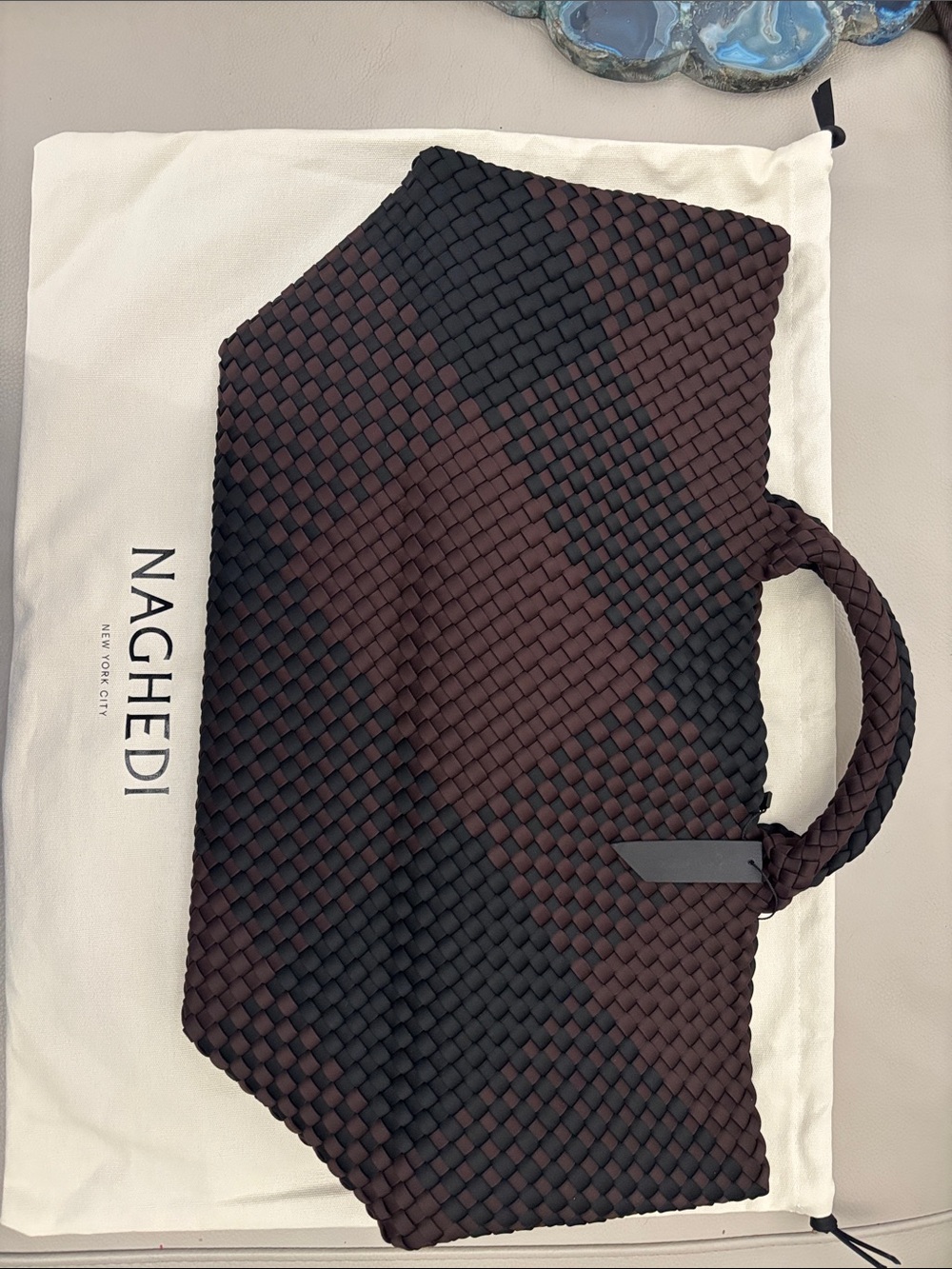 Large Naghedi Woven Top-Handle Tote in Black and Brown